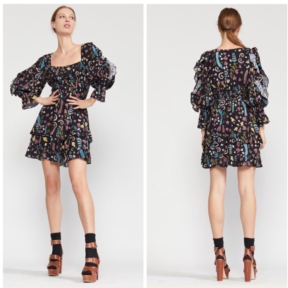 CYNTHIA ROWLEY
HOLLY SMOCKED WAIST RUFFLE DRESS
- BLACK FLORAL, New With Tags
